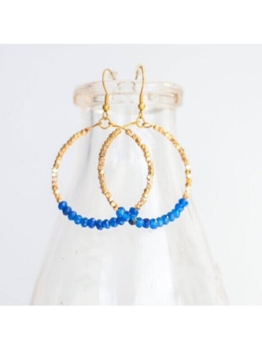 Sodalite Hoop Earrings Blue Gemstone Earrings Sparkle Gold Hoops
